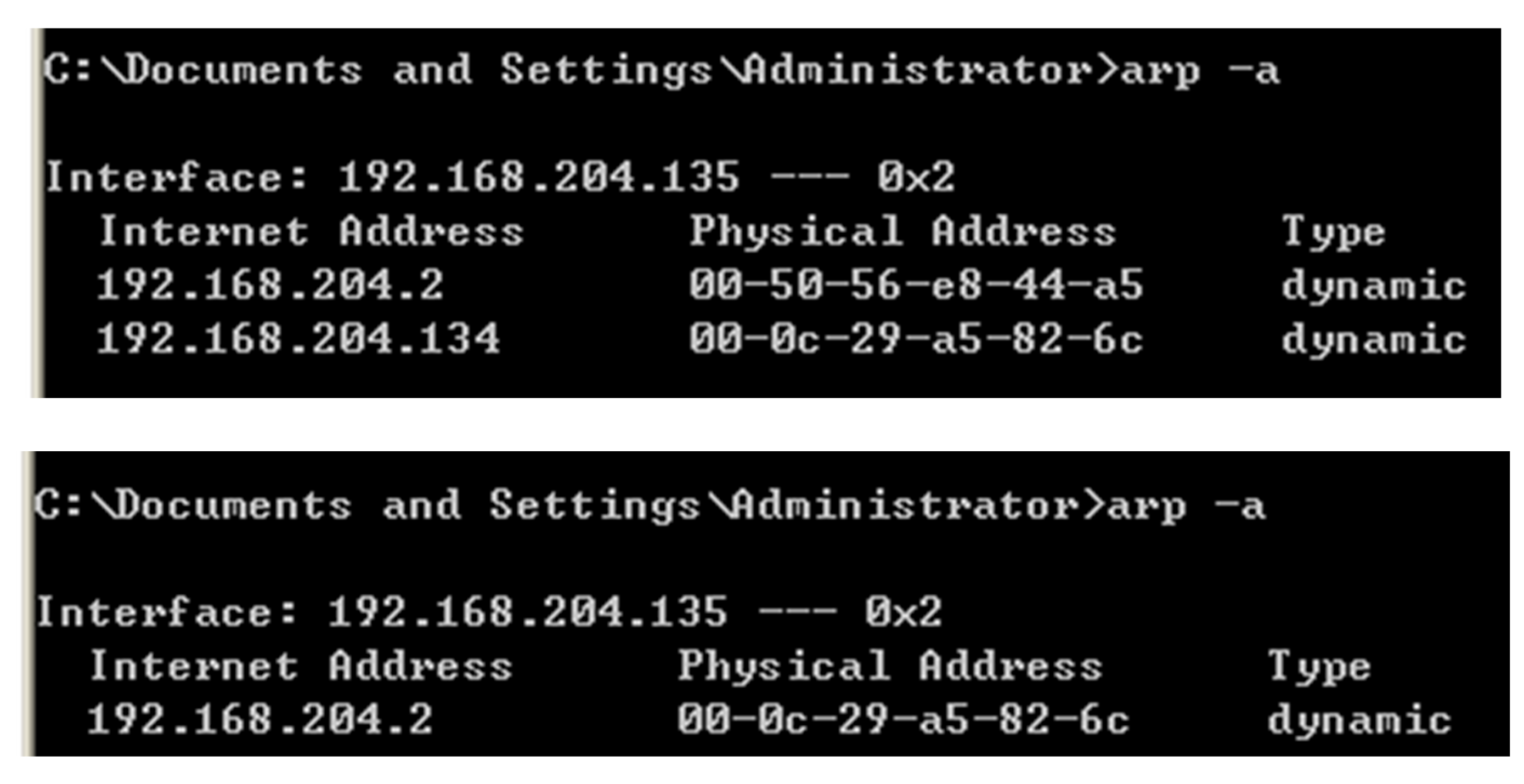 图17 比较被攻击前后靶机arp信息中的Mac地址