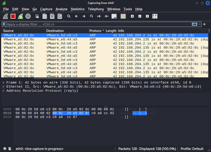 图20 应用发起arp欺骗攻击的数据包
