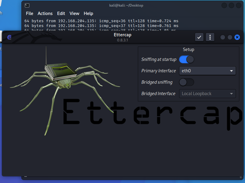 图8 在kali中打开ettercap