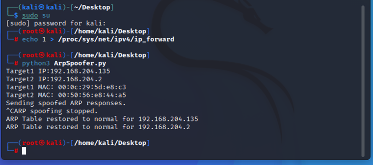 图14 停止Arp欺骗攻击并恢复Arp表